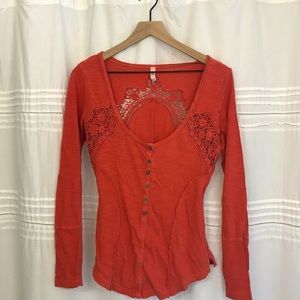 Free People Crochet detail Henley top